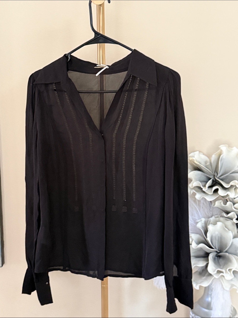 Black Sheer Button-Front Women's Blouse